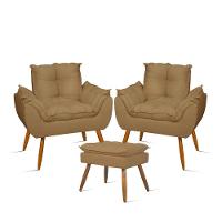 Kit 02 Poltronas Decorativas + 01 Puff Para Apoio Dos Pés Cor:capuccino Capuccino - 1