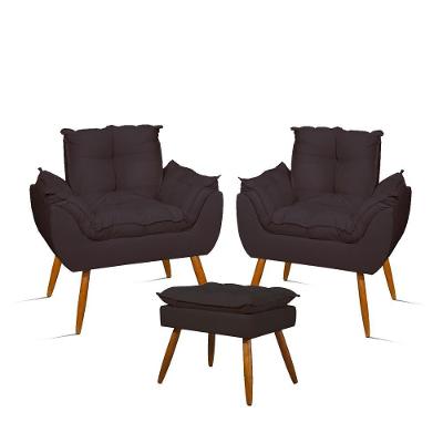 Kit Amamentação 2 Poltronas + 1 Puff Pés Palito - Balaqui Cor:cinza Cinza