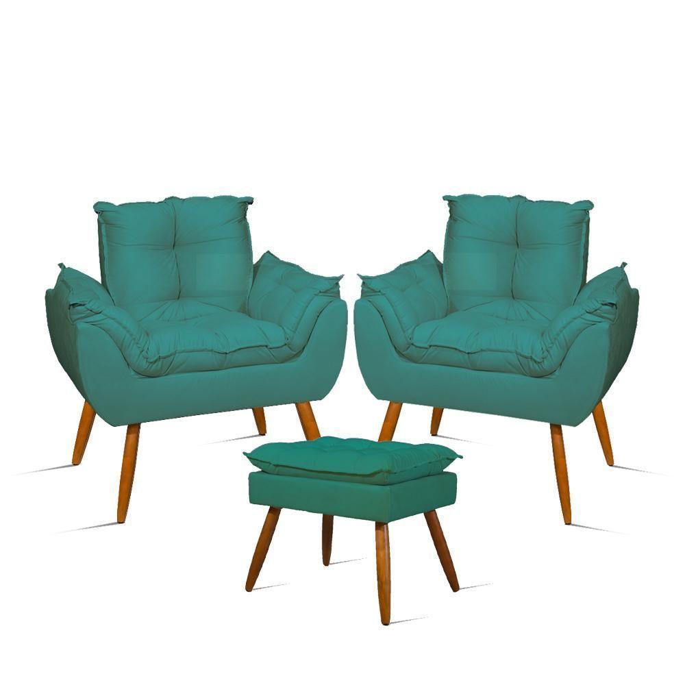 Kit Amamentação 2 Poltronas + 1 Puff Pés Palito - Balaqui Cor:azul Turquesa Azul Turquesa - 1