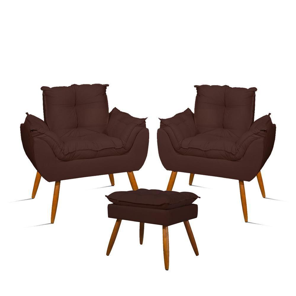 Kit Luxo 02 Poltronas Amamentação Suede + 1 Puff Pés Palito Cor:marrom Marrom - 1