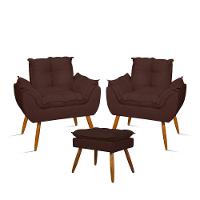Kit Luxo 02 Poltronas Amamentação Suede + 1 Puff Pés Palito Cor:marrom Marrom - 1