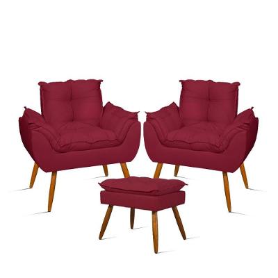 Kit 2 Poltronas Amamentação Suede Com Puff Pés Palito Marsala Balaqui Decor