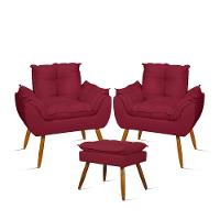 Kit Luxo 02 Poltronas Amamentação Suede + 1 Puff Pés Palito Cor:marsala Marsala - 1