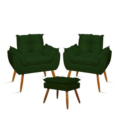 Kit 2 Poltronas Amamentação Suede Com Puff Pés Palito Verde Balaqui Decor
