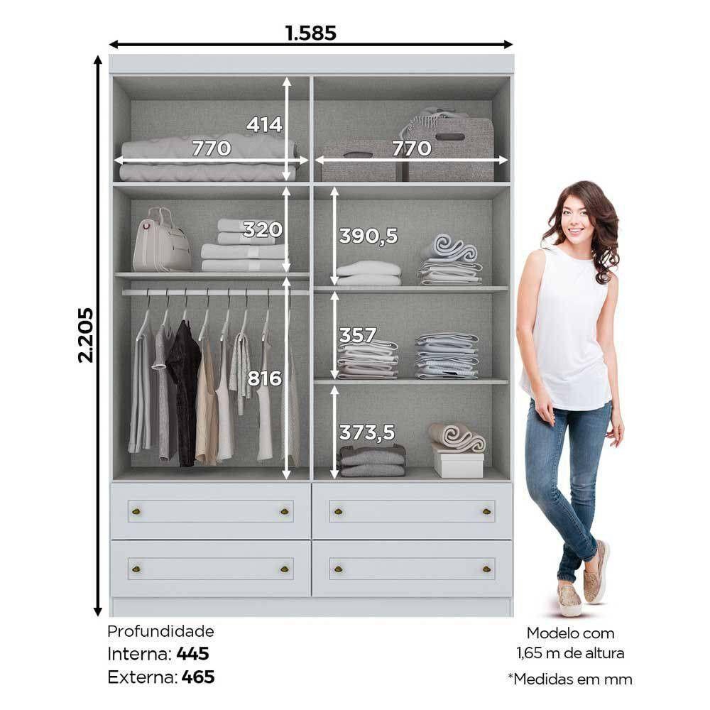 Guarda Roupa Henn Americano 4 Portas 4 Gavetas Branco - 4