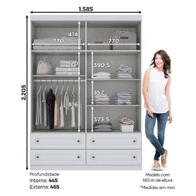 Guarda Roupa Casal Americano 4 Portas 4 Gavetas Branco Móveis Henn