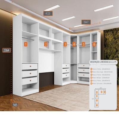 Guarda Roupa Casal Modulado Safira 11 Portas de Bater 9 Gavetas Branco MDF