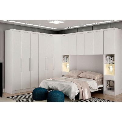 Guarda Roupa Casal Safira 2 Portas de Bater 3 Gavetas Branco MDF
