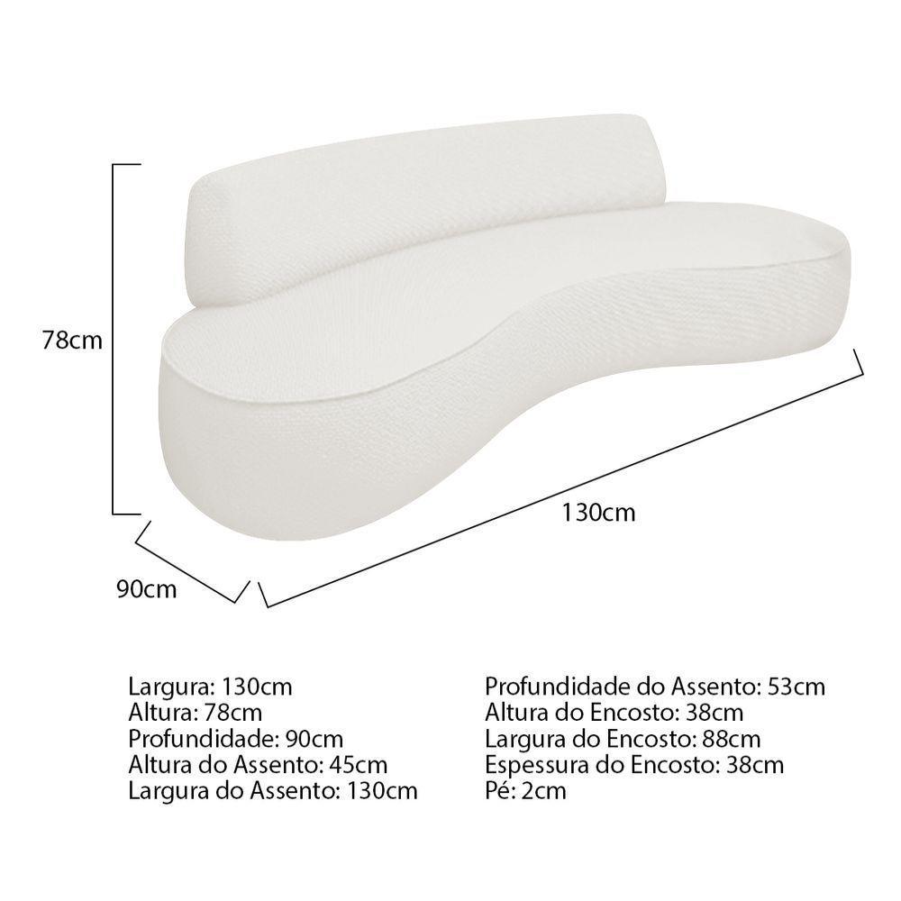 Sofá Curvo 2 Lugares Amsterdã 130cm Bouclé Cor Branco - 4