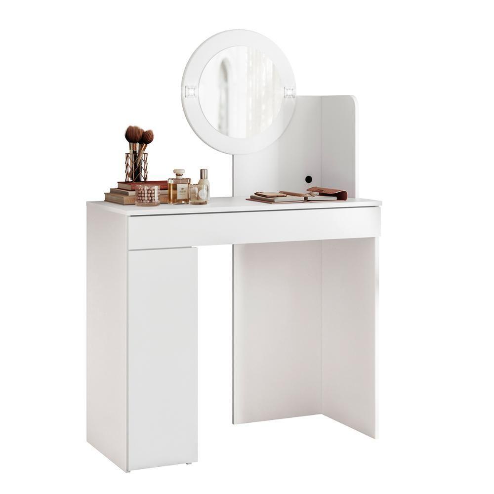 Penteadeira Camarim Aurea Com 1 Gaveta 1 Porta Espelho E Led Branco - 1