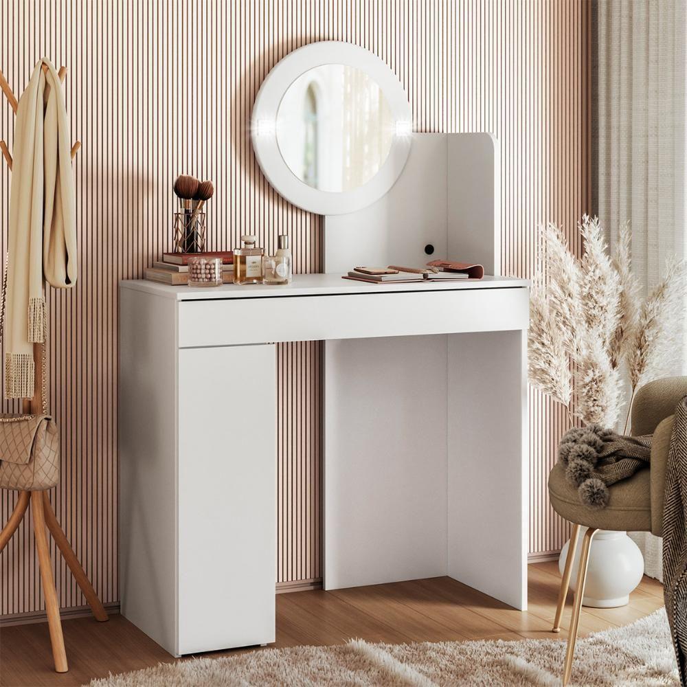 Penteadeira Camarim Aurea Com 1 Gaveta 1 Porta Espelho E Led Branco - 2