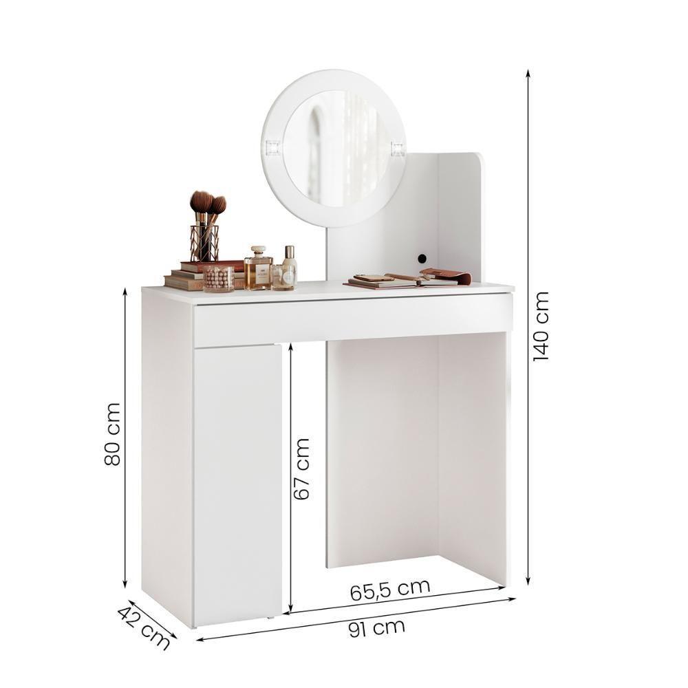 Penteadeira Camarim Aurea Com 1 Gaveta 1 Porta Espelho E Led Branco - 4