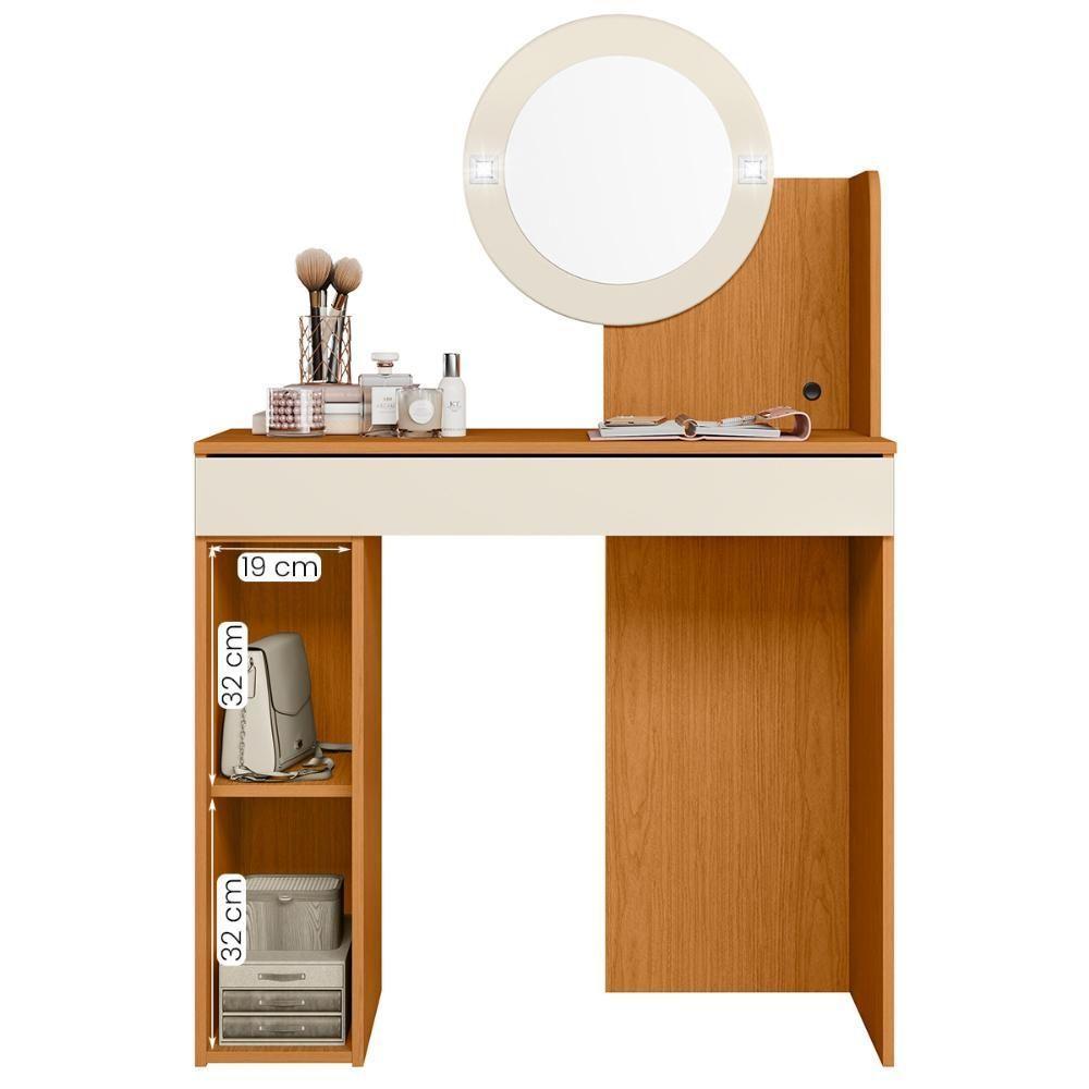 Penteadeira Camarim Aurea Com 1 Gaveta 1 Porta Espelho E Led Cinamomo/off White - 2
