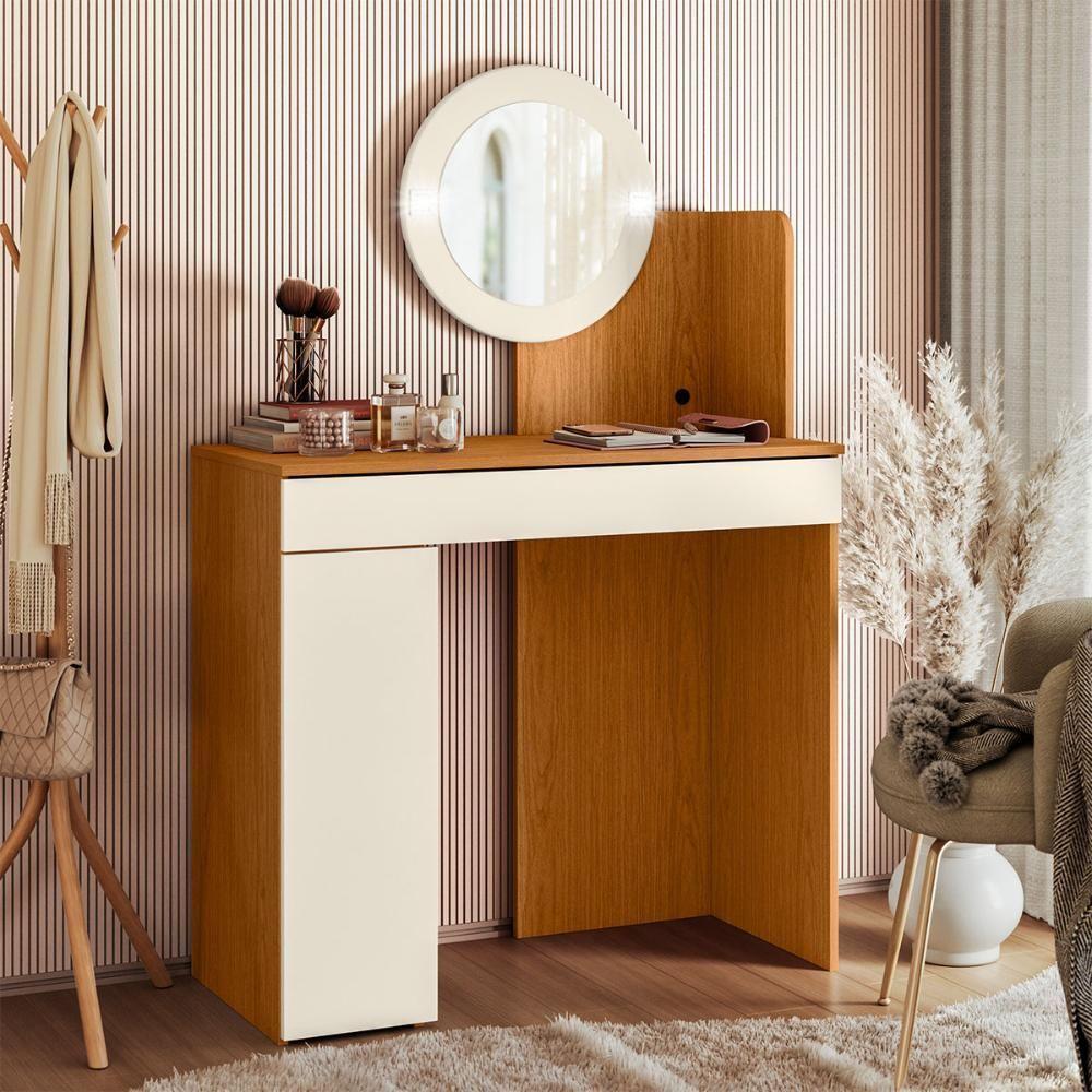 Penteadeira Camarim Aurea Com 1 Gaveta 1 Porta Espelho E Led Cinamomo/off White - 3