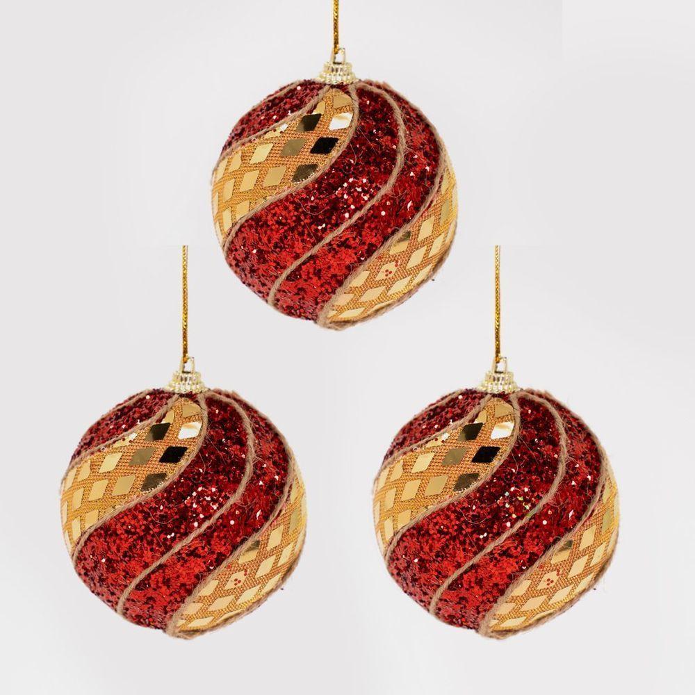 Kit 18 Enfeite Bola Natalina árvore Natal Artesanal Vermelho - 1