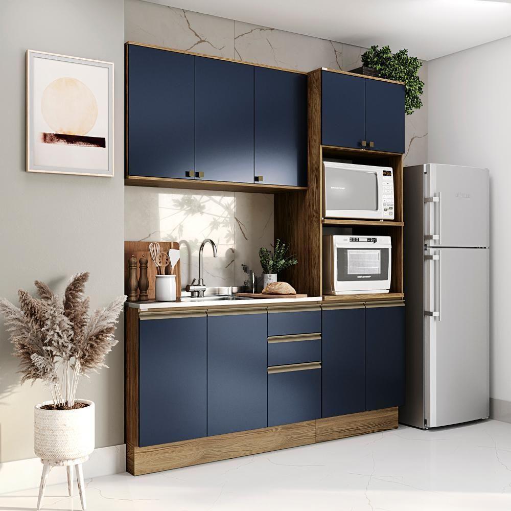 Cozinha Compacta Celeste Kappesberg 100% Mdf Nogueira/azul 190cm - 1