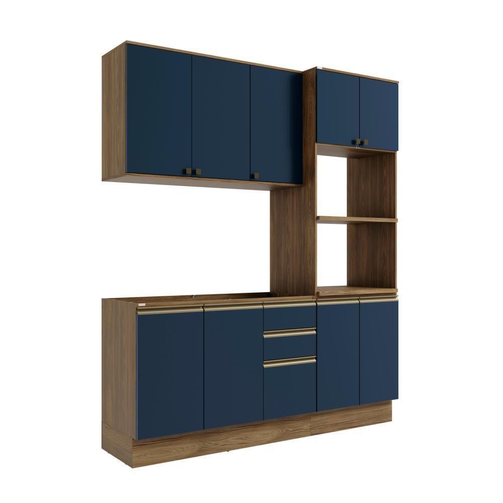 Cozinha Compacta Celeste Kappesberg 100% Mdf Nogueira/azul 190cm - 2