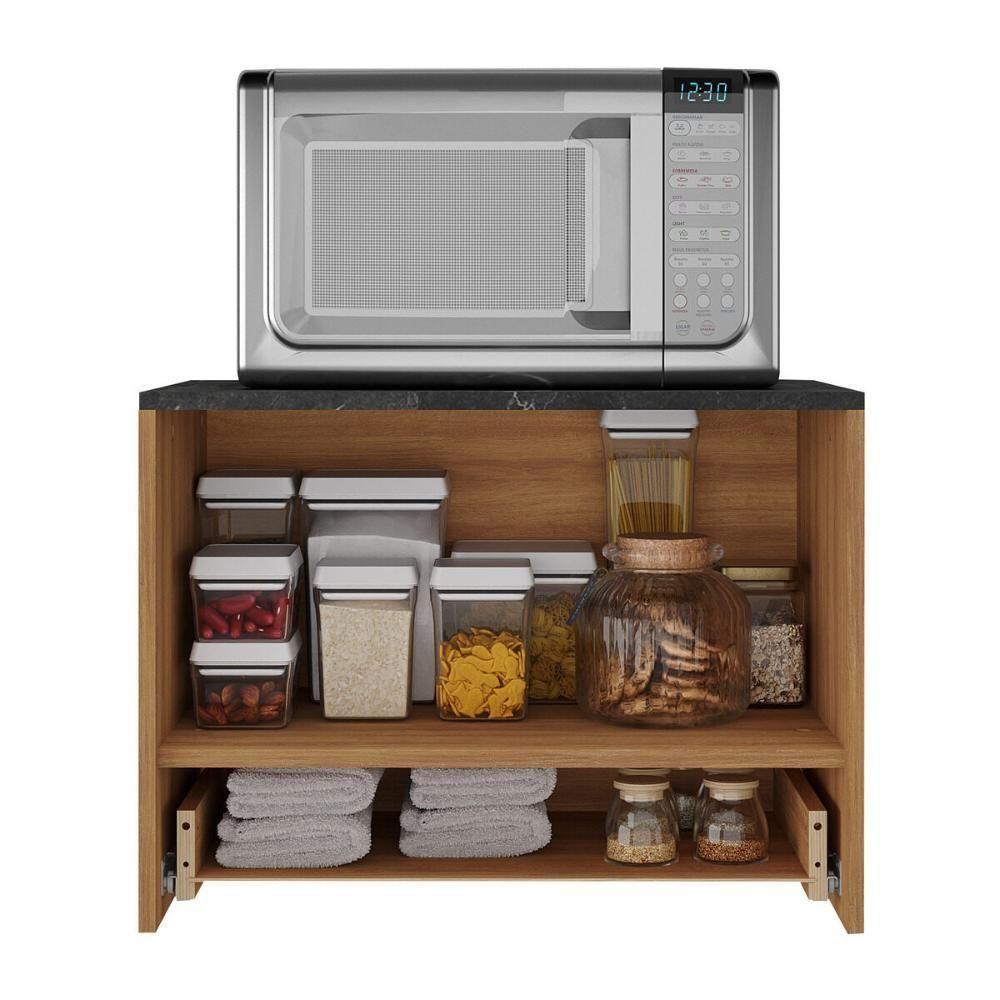 Balcão Suspenso Para Forno/micro-ondas 1 Porta E 1 Gaveta Multimóveis CR20345 Amêndoa/mármore Lunar - 3