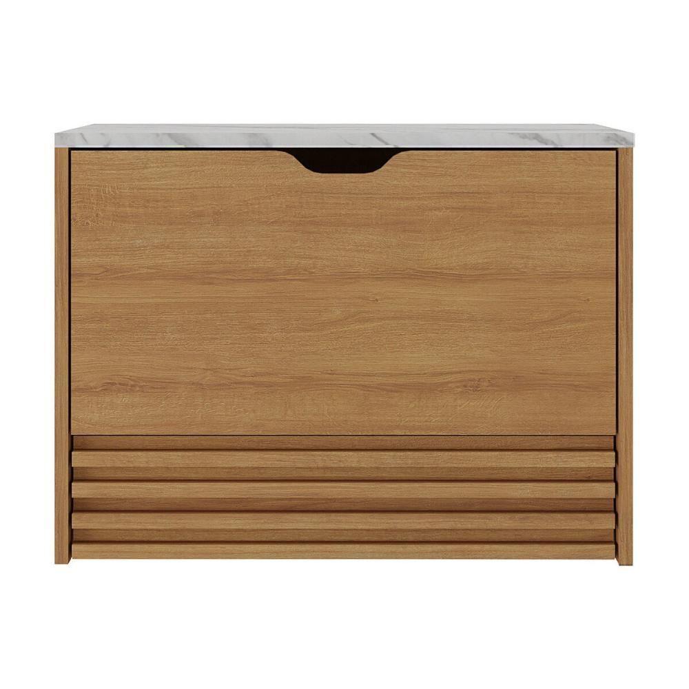 Balcão Suspenso Para Forno/micro-ondas 1 Porta E 1 Gaveta Multimóveis CR20345 Amêndoa/mármore Branco - 2