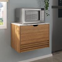Balcão Suspenso Para Forno/micro-ondas 1 Porta E 1 Gaveta Multimóveis CR20345 Amêndoa/mármore Branco - 6