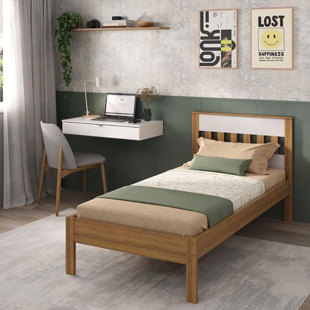 Cama De Solteiro Para Colchão 88 X 188 Cm Com Penteadeira 90cm Suspensa Multimóveis CR35248 Amêndoa/branco - 6