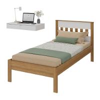 Cama De Solteiro Para Colchão 88 X 188 Cm Com Penteadeira 90cm Suspensa Multimóveis CR35248 Amêndoa/branco - 1