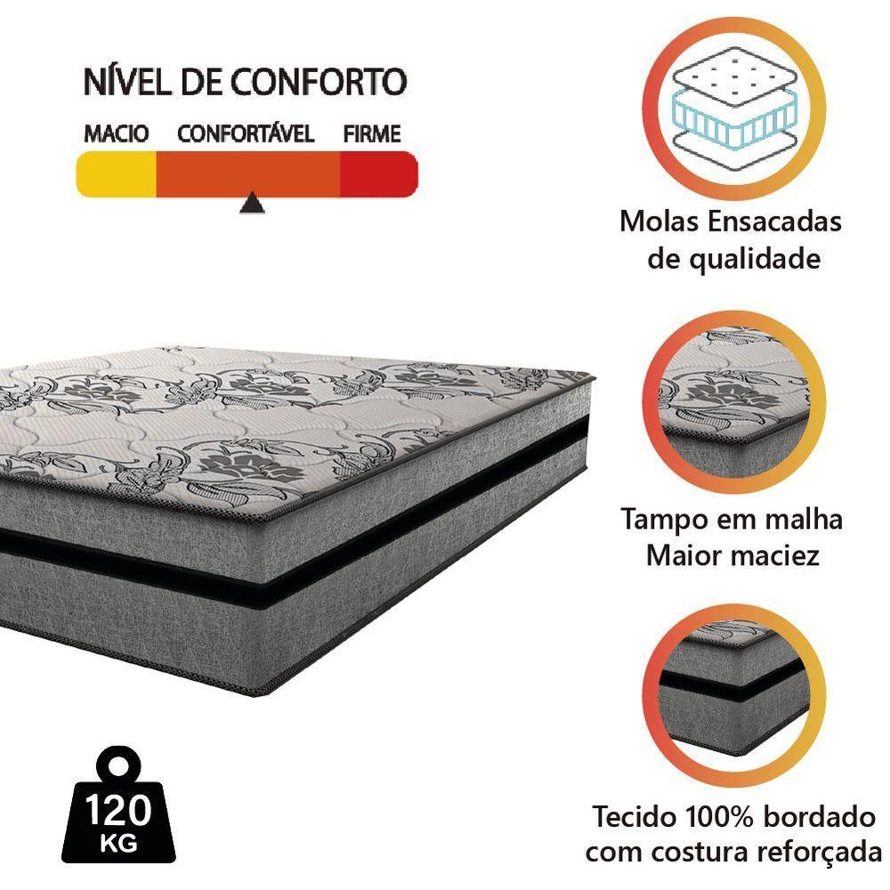 Colchão Casal Gazin Com Molas Ensacadas Rubi 138x188x32cm Cinza/preto - Suporta Até 120kg Por Pessoa Cinza - 2