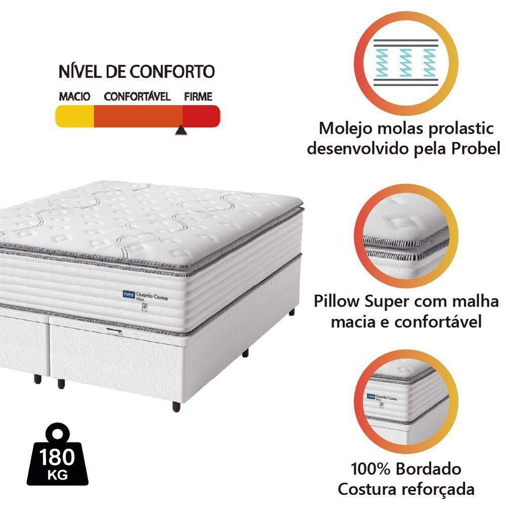 Cama Box Baú Casal King Colchão Molas Guarda Costas Max Com Pillow Branco/cinza - 2