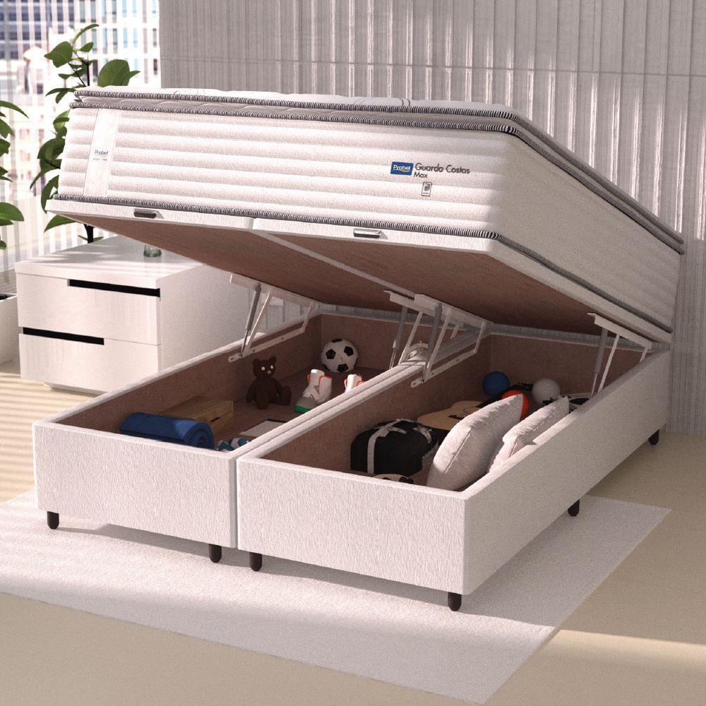 Cama Box Baú Casal King Colchão Molas Guarda Costas Max Com Pillow Branco/cinza - 5