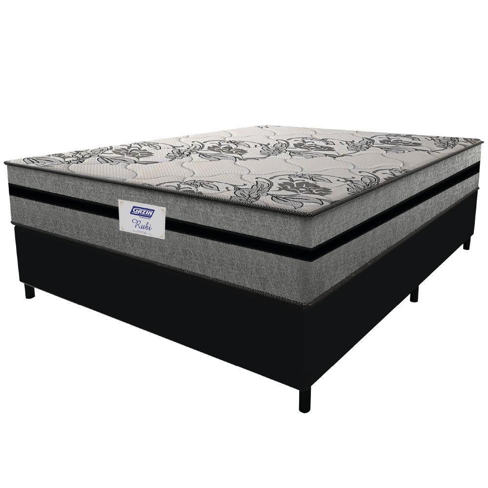 Cama Box Casal Queen Colchão Gazin Com Molas Ensacadas Rubi 158x198x70cm Suede Preto/cinza Cinza - 1