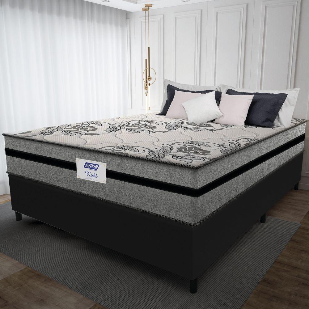 Cama Box Casal Queen Colchão Gazin Com Molas Ensacadas Rubi 158x198x70cm Suede Preto/cinza Cinza - 5