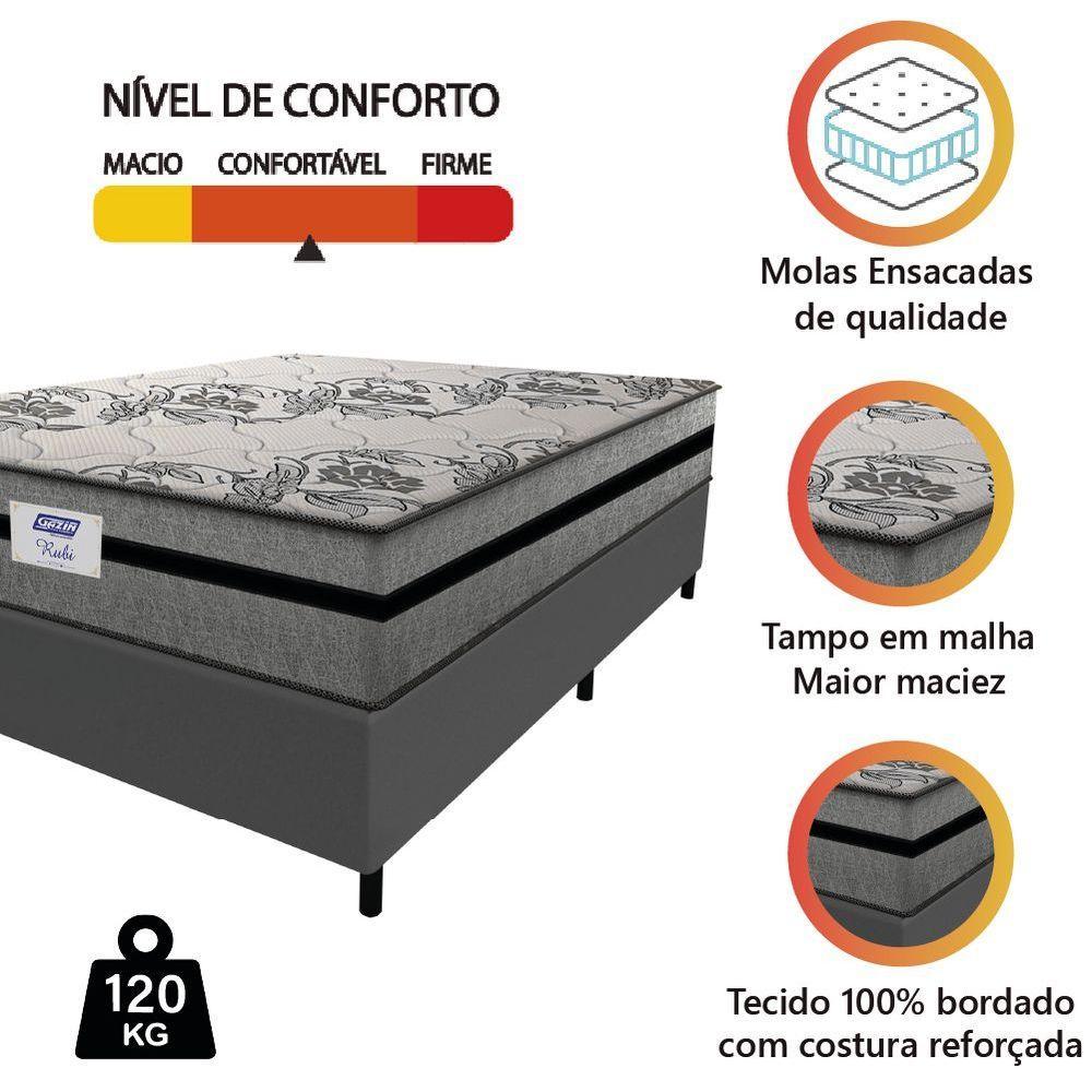 Cama Box Casal King Colchão Gazin Com Molas Ensacadas Rubi 193x203x70cm Suede Cinza/preto Cinza - 2