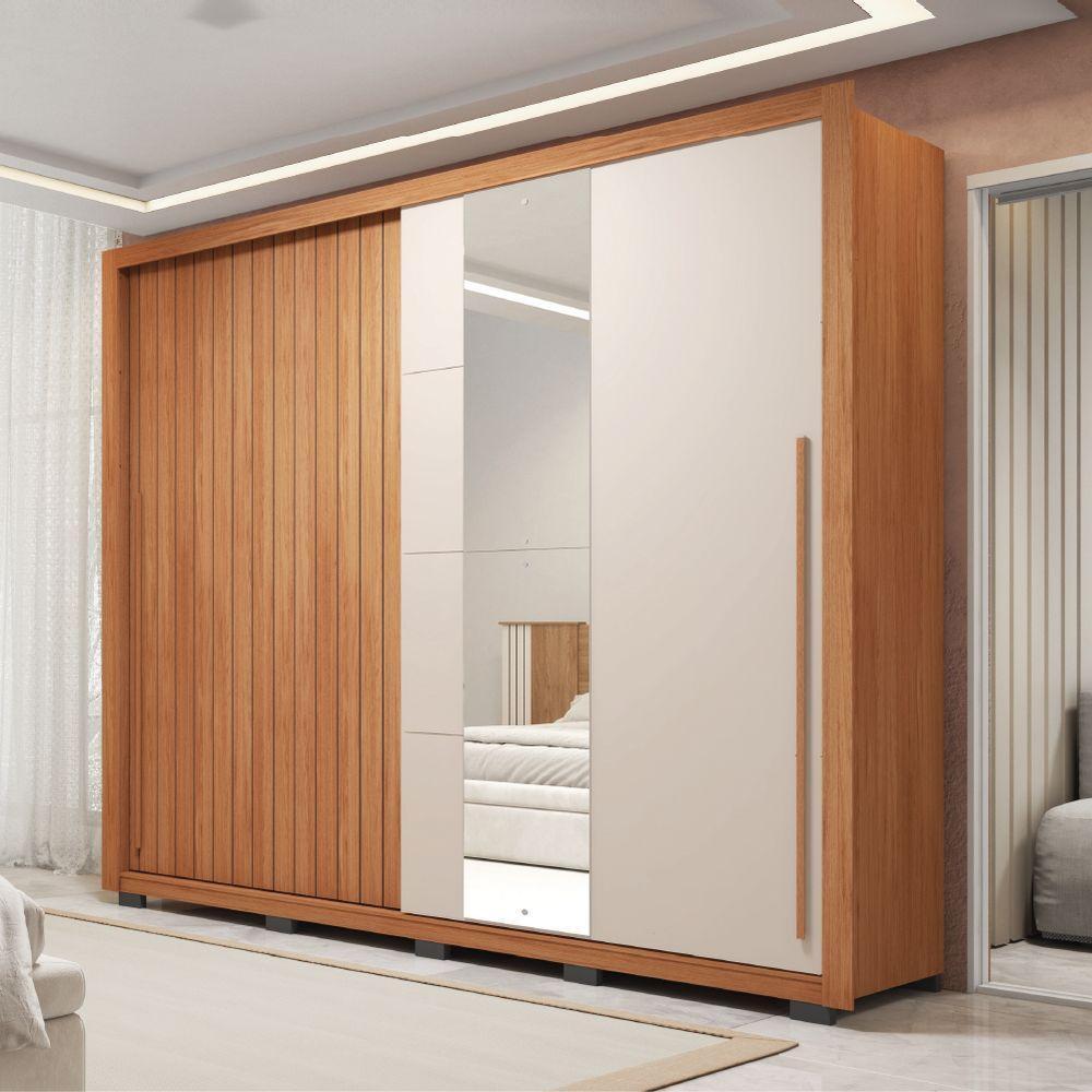 Guarda Roupas Casal Ripado E Espelho 2 Portas 4 Gavetas Madeirado/off White Eloa Caemmun Freijó/off - 2