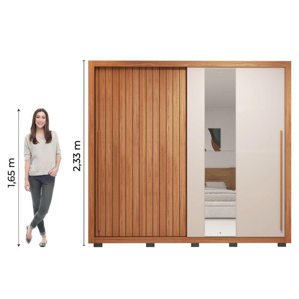 Guarda Roupas Casal Ripado E Espelho 2 Portas 4 Gavetas Madeirado/off White Eloa Caemmun Freijó/off - 3