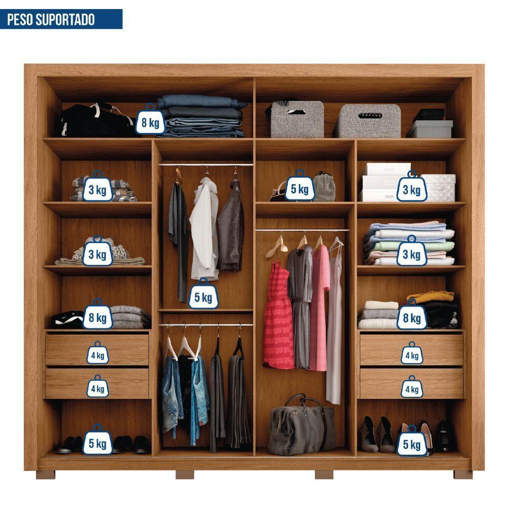 Guarda Roupas Casal Ripado E Espelho 2 Portas 4 Gavetas Madeirado/off White Eloa Caemmun Freijó/off - 5