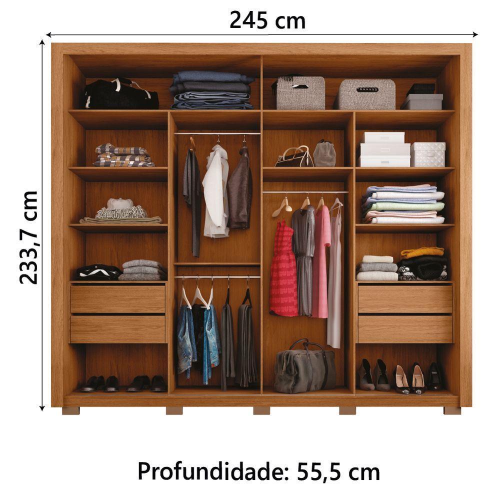 Guarda Roupas Casal Ripado E Espelho 2 Portas 4 Gavetas Madeirado/off White Eloa Caemmun Freijó/off - 6