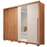 Guarda Roupas Casal Ripado E Espelho 2 Portas 4 Gavetas Madeirado/off White Eloa Caemmun Freijó/off - 1