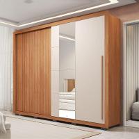 Guarda Roupas Casal Ripado E Espelho 2 Portas 4 Gavetas Madeirado/off White Eloa Caemmun Freijó/off - 2