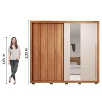 Guarda Roupas Casal Ripado E Espelho 2 Portas 4 Gavetas Madeirado/off White Eloa Caemmun Freijó/off - 3