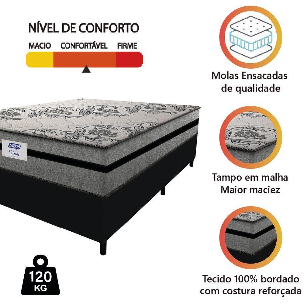 Cama Box Casal Colchão Gazin Com Molas Ensacadas Rubi 138x188x70cm Suede Preto/cinza Cinza - 2