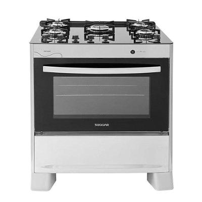 Fogão de Piso 5 Queimadores Gás Suggar FGVNG510PRIX Mesa Vidro Temperado Inox Bivolt
