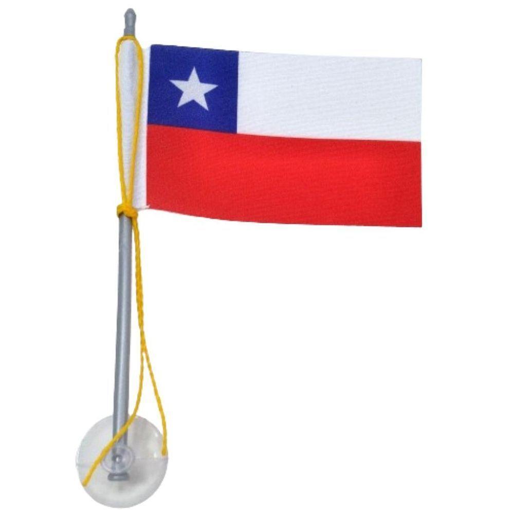 Mini Bandeira Chile Com Ventosa Poliéster (5,5cm X 8,5cm) 15 Cm Mastro - 1