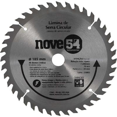 Lâmina Serra Circular Vídea 185mm 40 Dentes Furo 20mm Nove54