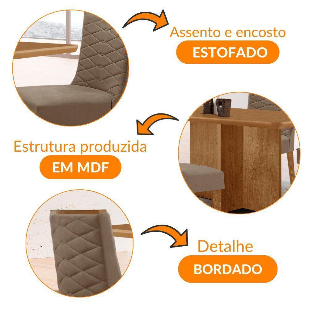 Mesa Olimpia 120 Mdf Canto Copo E Com 4 Cadeiras Safira Veludo Capuccino/naturalle/naturalle - 7
