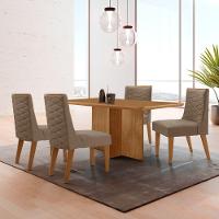 Mesa Olimpia 120 Mdf Canto Copo E Com 4 Cadeiras Safira Veludo Capuccino/naturalle/naturalle - 1