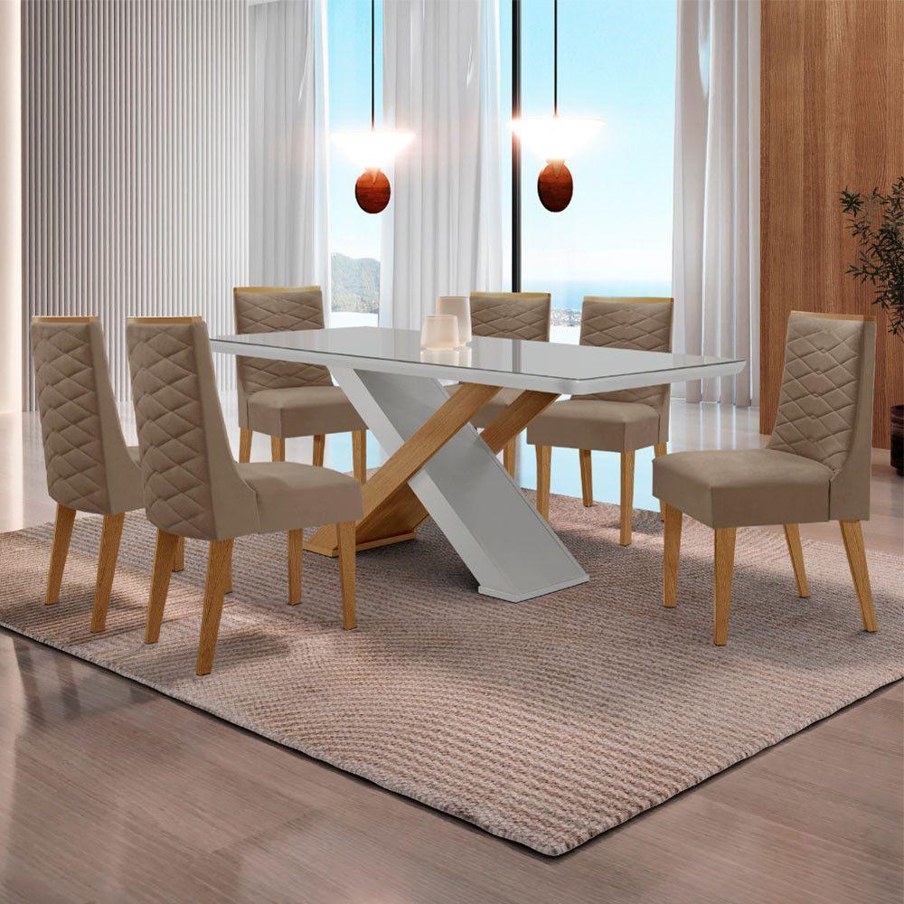 Mesa Sala De Jantar Carol 180cm E 6 Cadeiras Safira Moderna Vel. Capuccino Off White Imbuia - 1