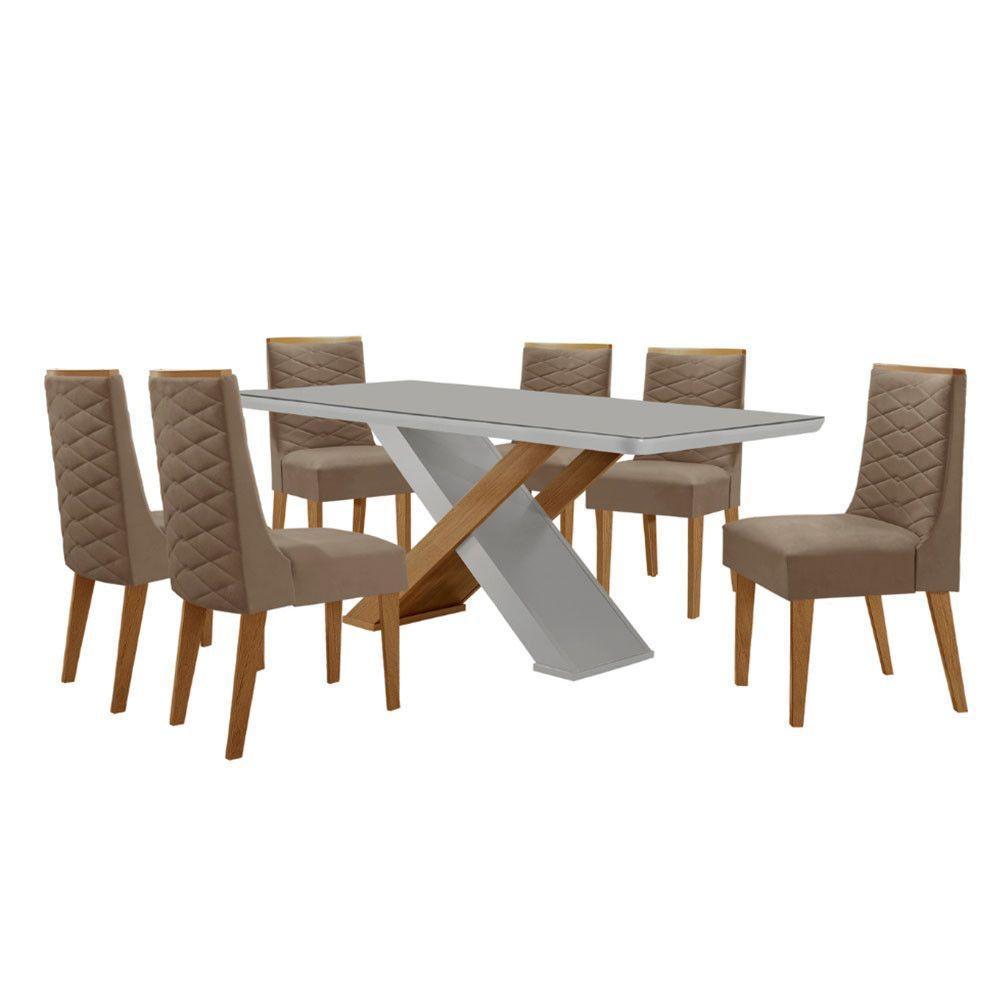 Mesa Sala De Jantar Carol 180cm E 6 Cadeiras Safira Moderna Vel. Capuccino Off White Imbuia - 2