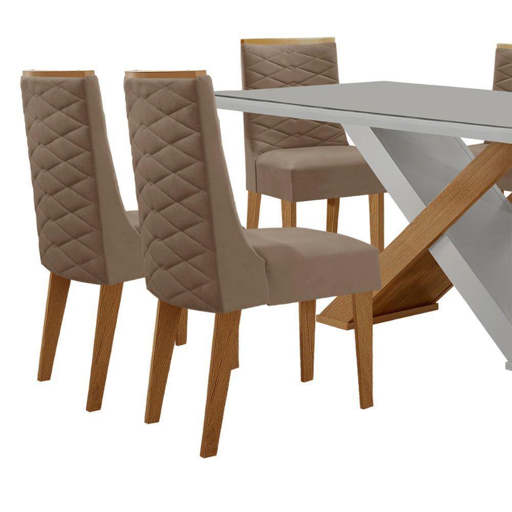Mesa Sala De Jantar Carol 180cm E 6 Cadeiras Safira Moderna Vel. Capuccino Off White Imbuia - 3