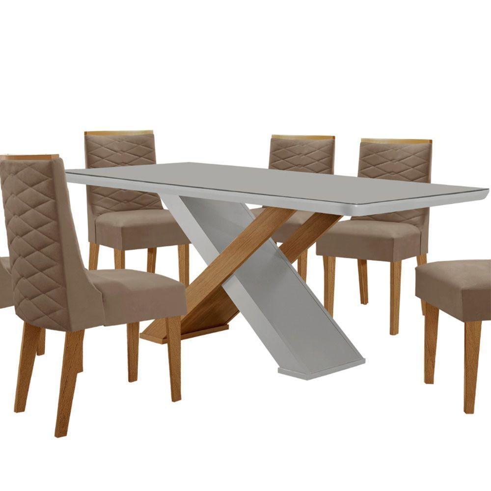 Mesa Sala De Jantar Carol 180cm E 6 Cadeiras Safira Moderna Vel. Capuccino Off White Imbuia - 5