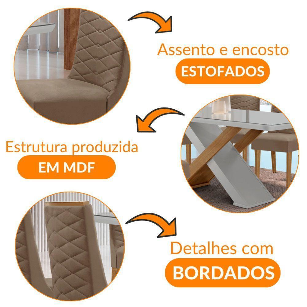 Mesa Sala De Jantar Carol 180cm E 6 Cadeiras Safira Moderna Vel. Capuccino Off White Imbuia - 6